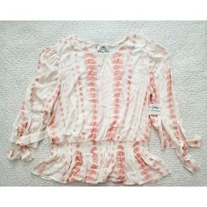 TWINE & STRING white pink tie dye peplum blouse